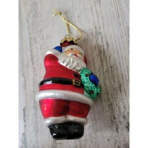Santa Claus wreath mistletoe blown glass ornament Xmas decor